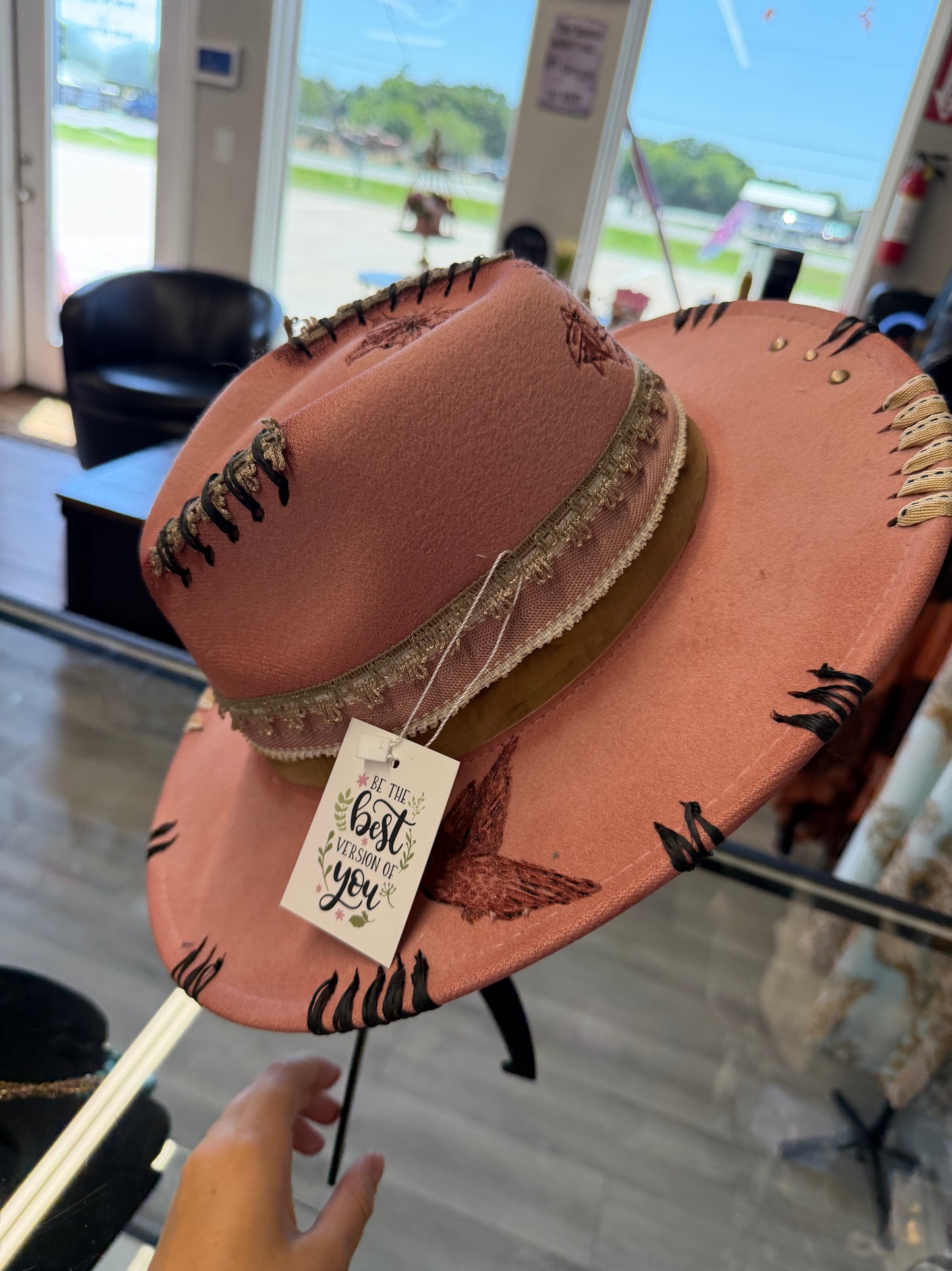 Pink custom hummingbird hat