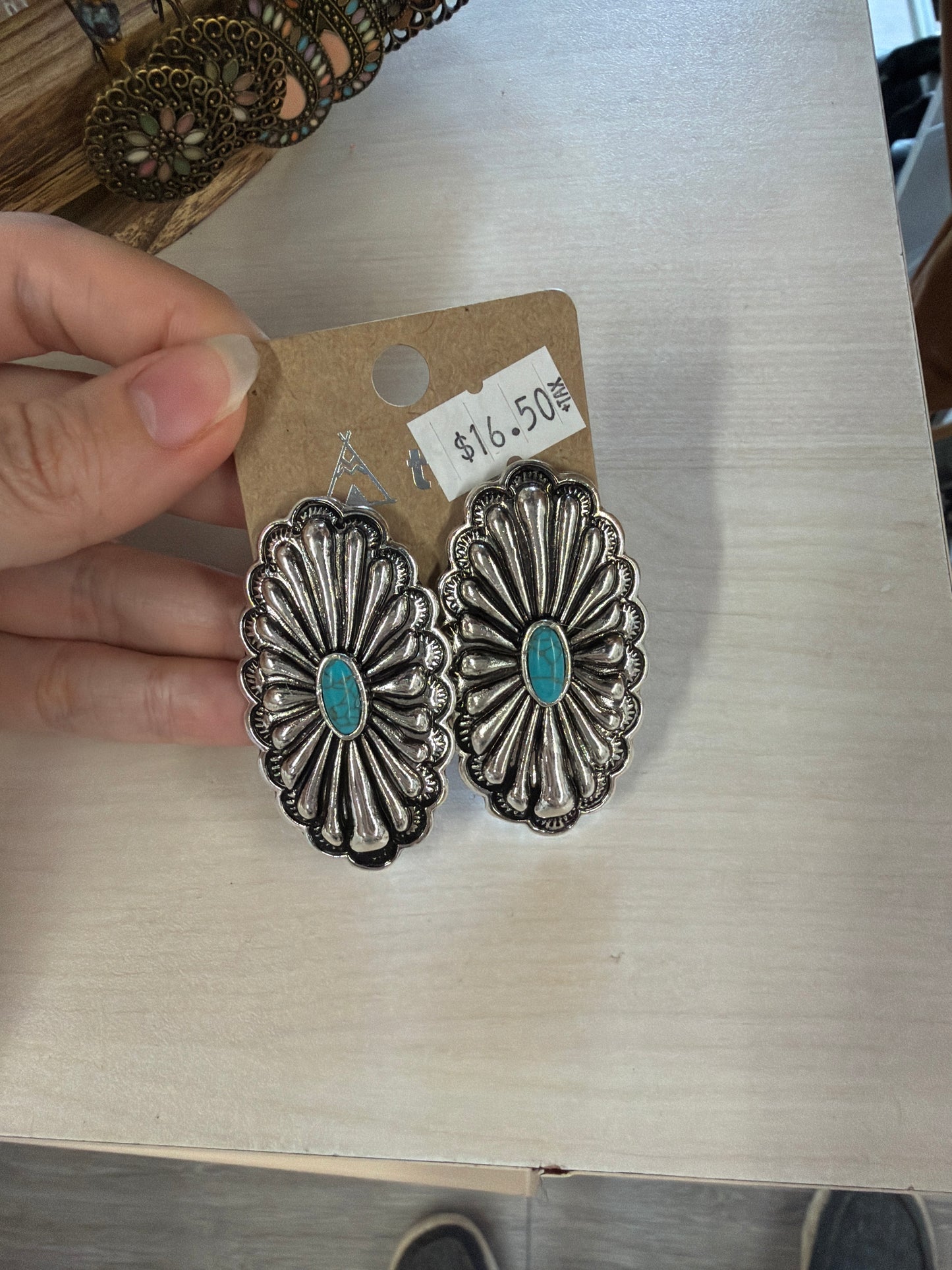 Western Turquoise Stone Concho Earring