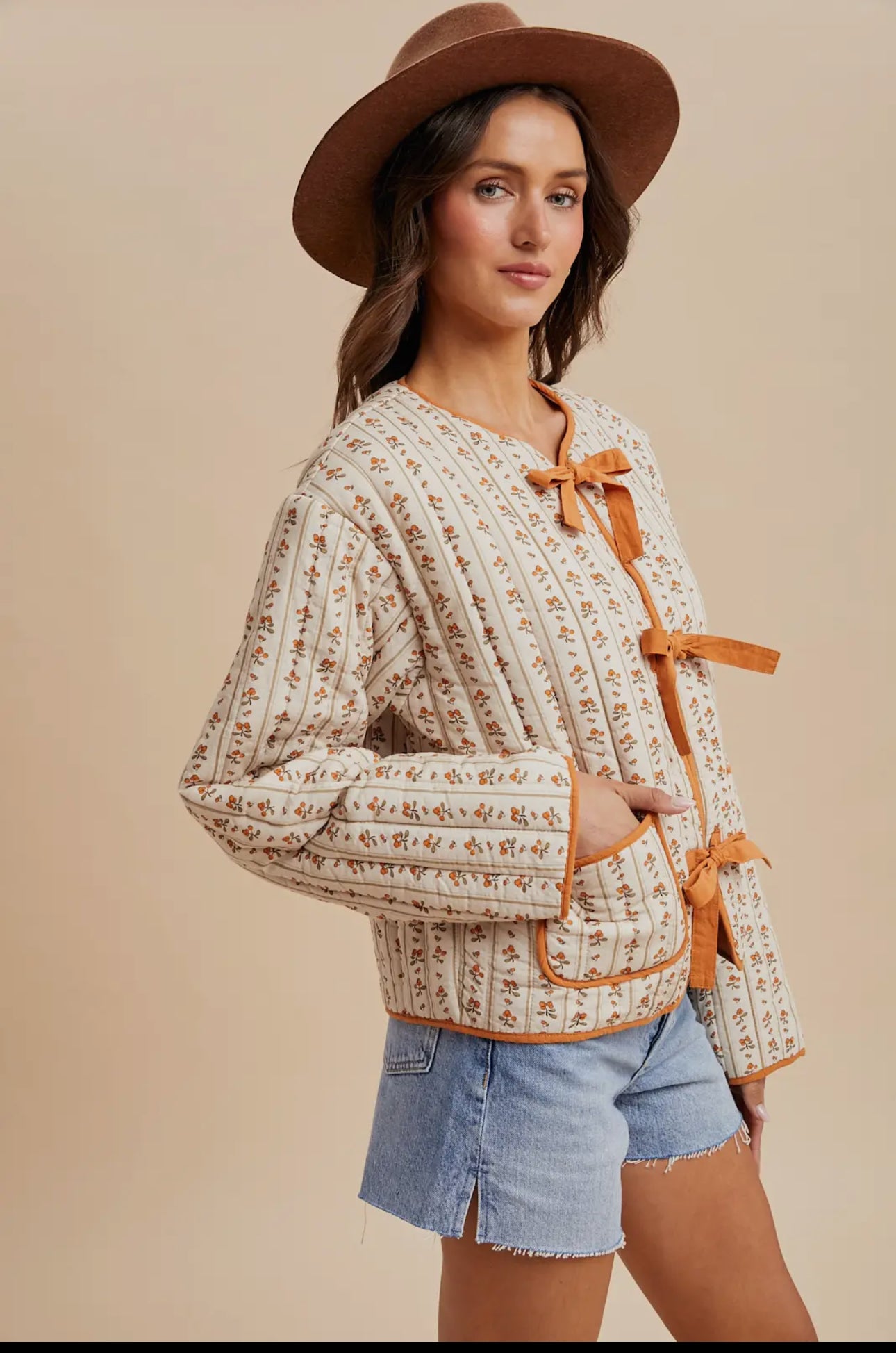 Quilted Bow Tie Puffer Jacket