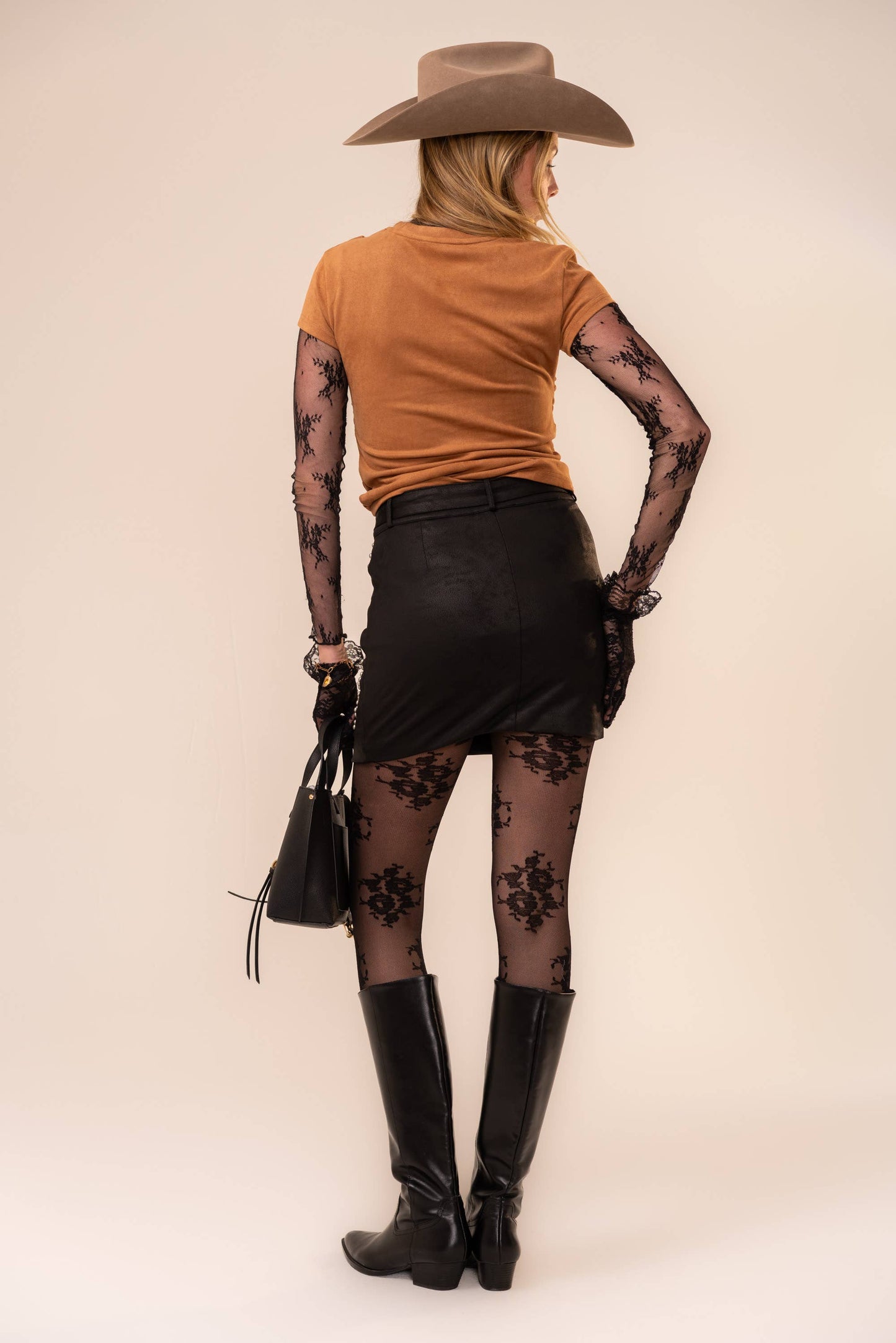 Suede Western Buckle Studded Top: CAMEL