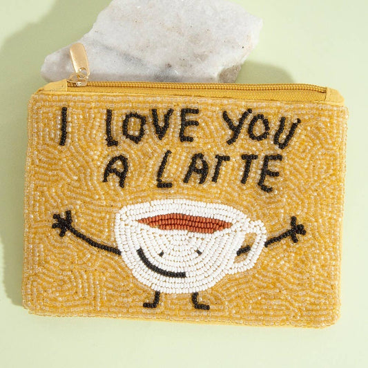 I Love You A Latte Seed Beaded Coin Purse