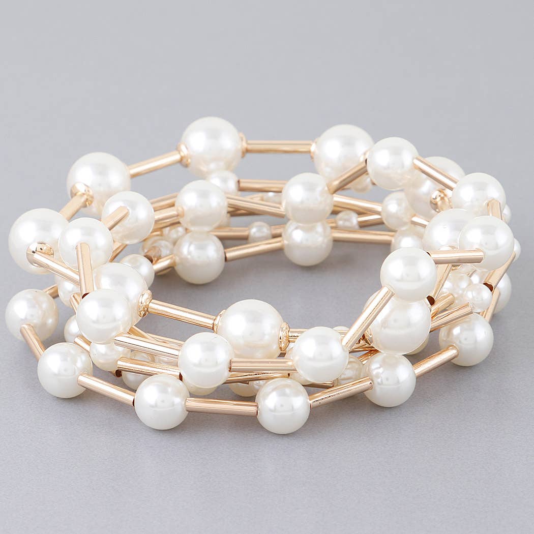 Multi Pearl Wire Bracelet Set