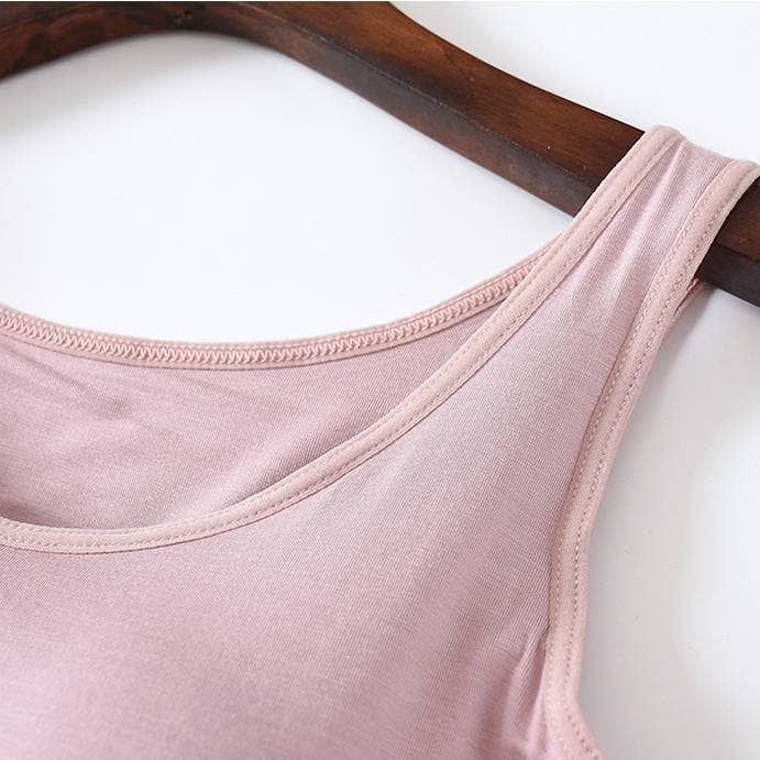 Regular basic soft flowy built-in bra tank top: Pink