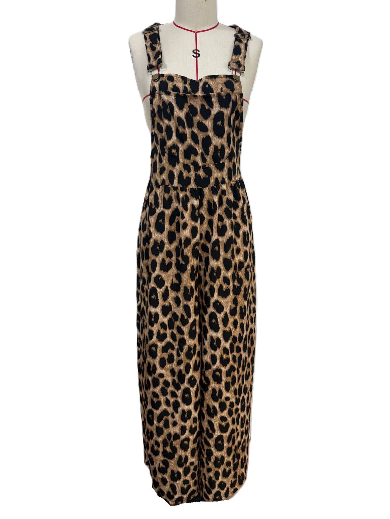 Retro Western Leopard Print Adjustable Strap Jumpsuit: Leopard