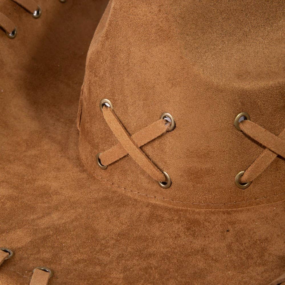 Braided Brim Faux Suede Cowboy Hat: BR