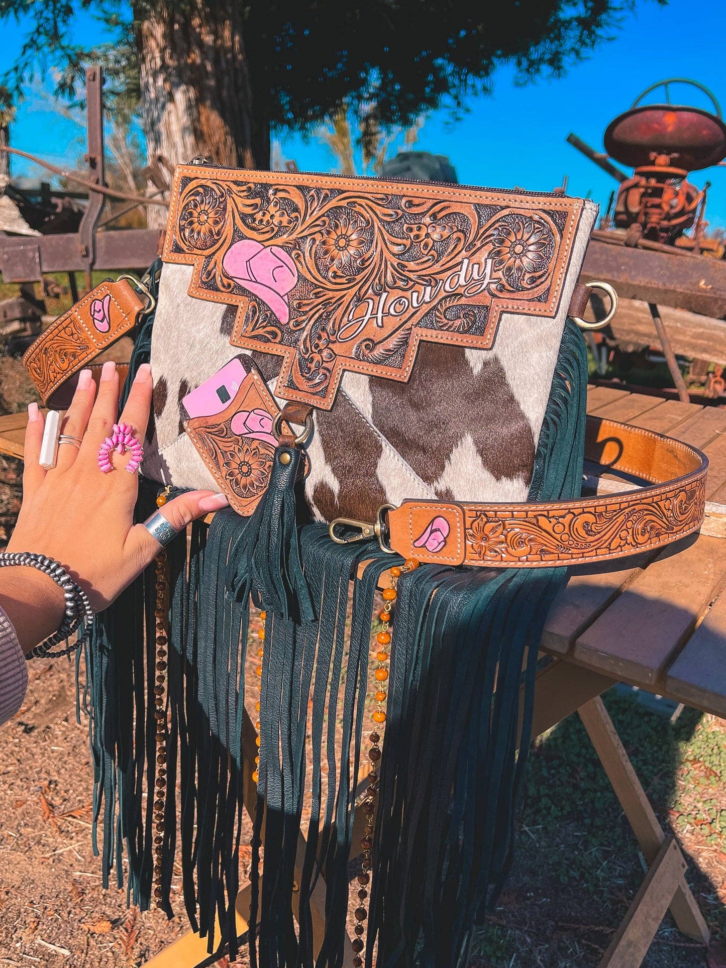 The Howdy Cowhide Leather Tooled Purse a Haute Southern Hyde