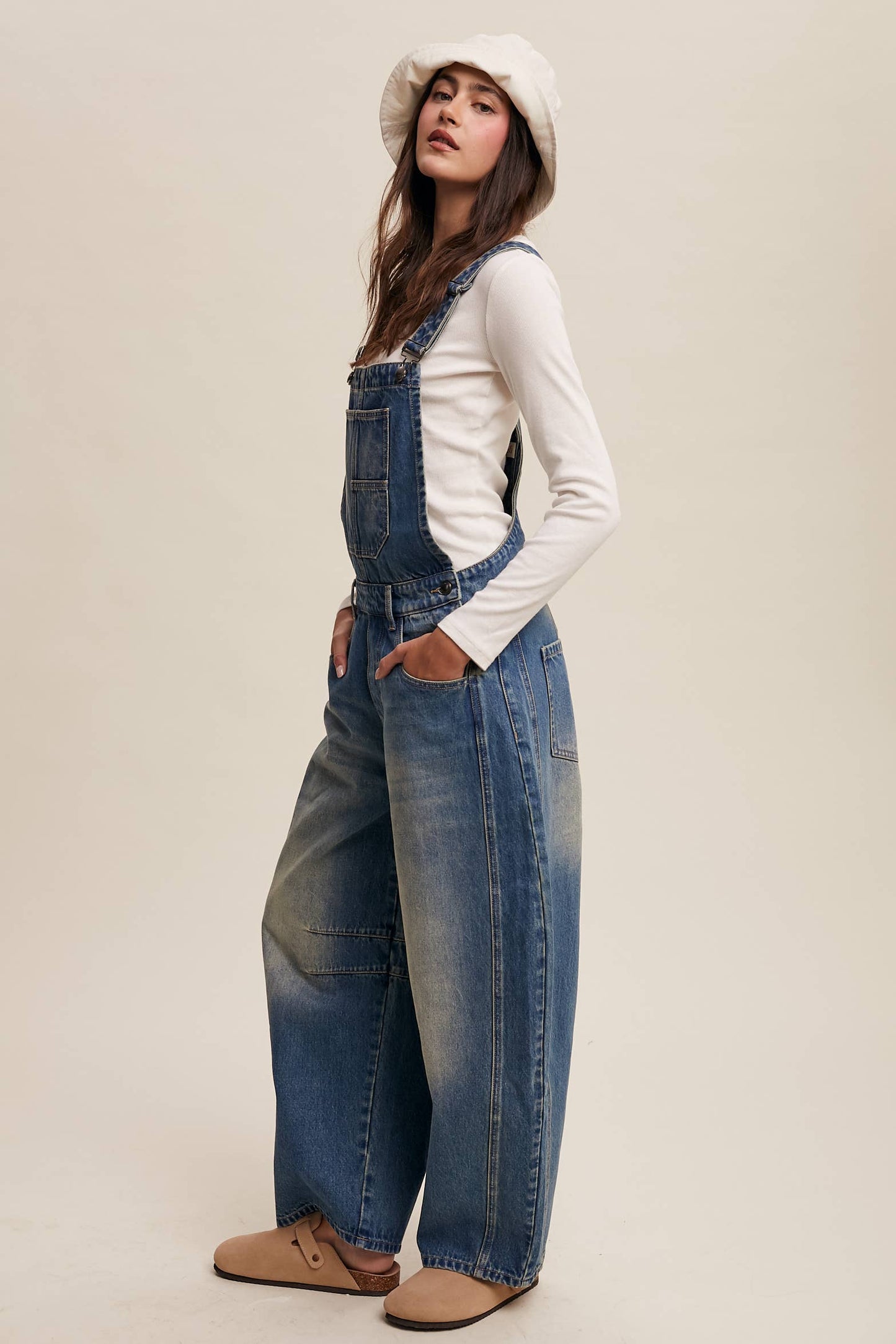 Barrel Jean Denim Overall: Blue Denim