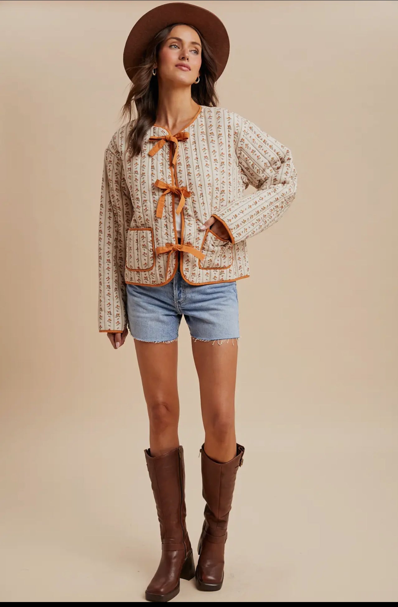 Quilted Bow Tie Puffer Jacket