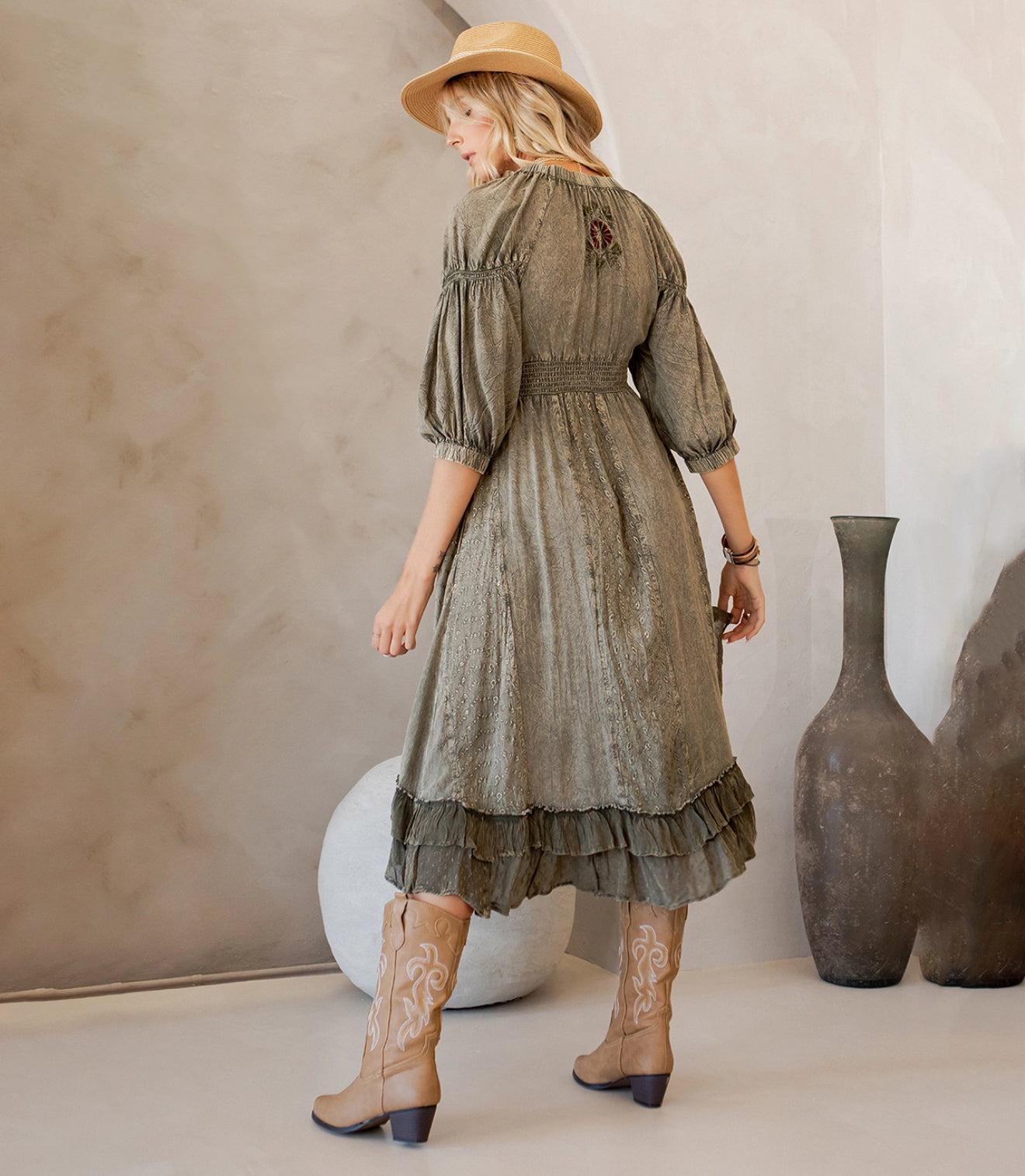Effortless Elegance: Sheared & Elasticated V-Neck Dress