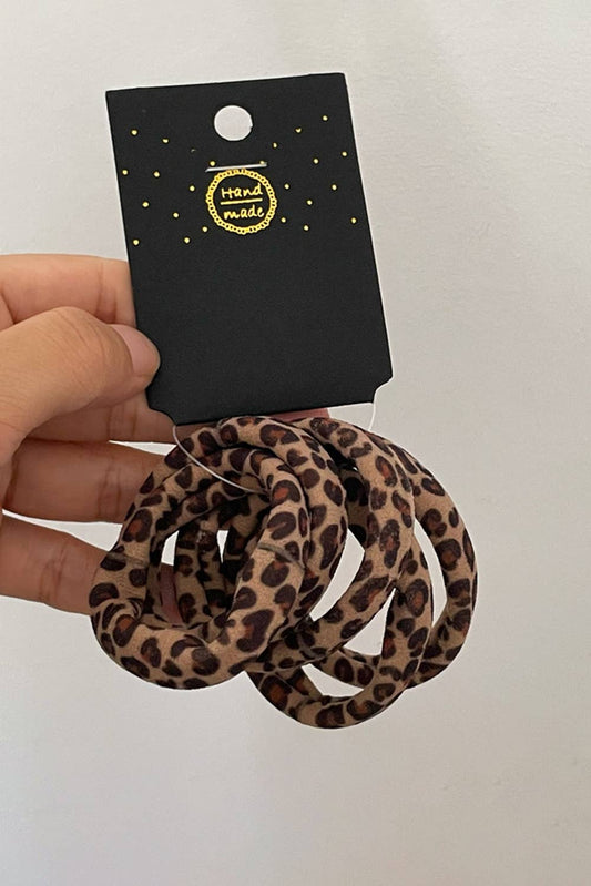 5pcs Leopard Elastic Hair Tie Set: Coffee / ONE SIZE