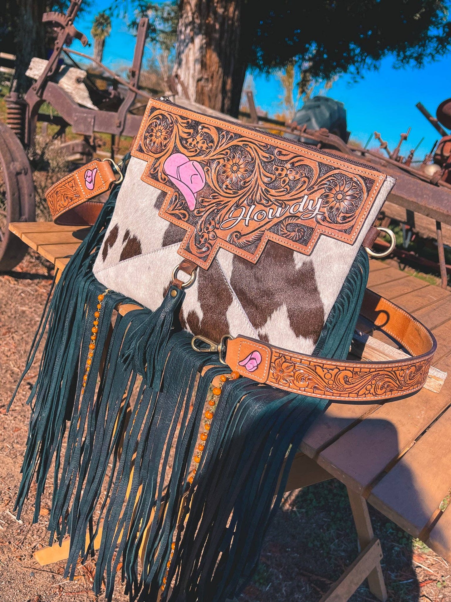 The Howdy Cowhide Leather Tooled Purse a Haute Southern Hyde