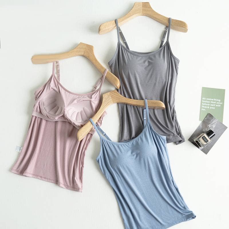 Essential Basic Soft Modal tank top camisole with bra: Pink