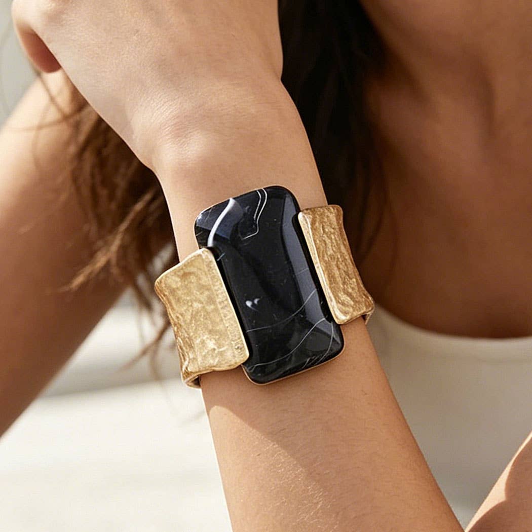 Hammered Cubic Stone Cuff Bracelet