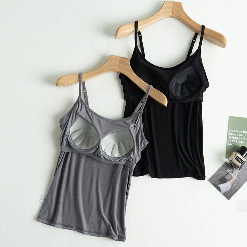 Essential Basic Soft Modal tank top camisole with bra: White