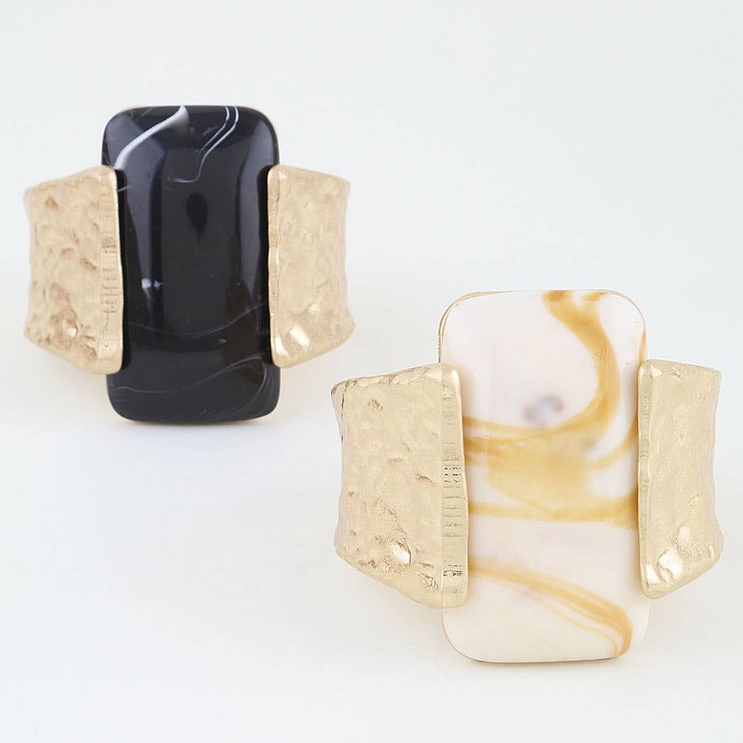Hammered Cubic Stone Cuff Bracelet