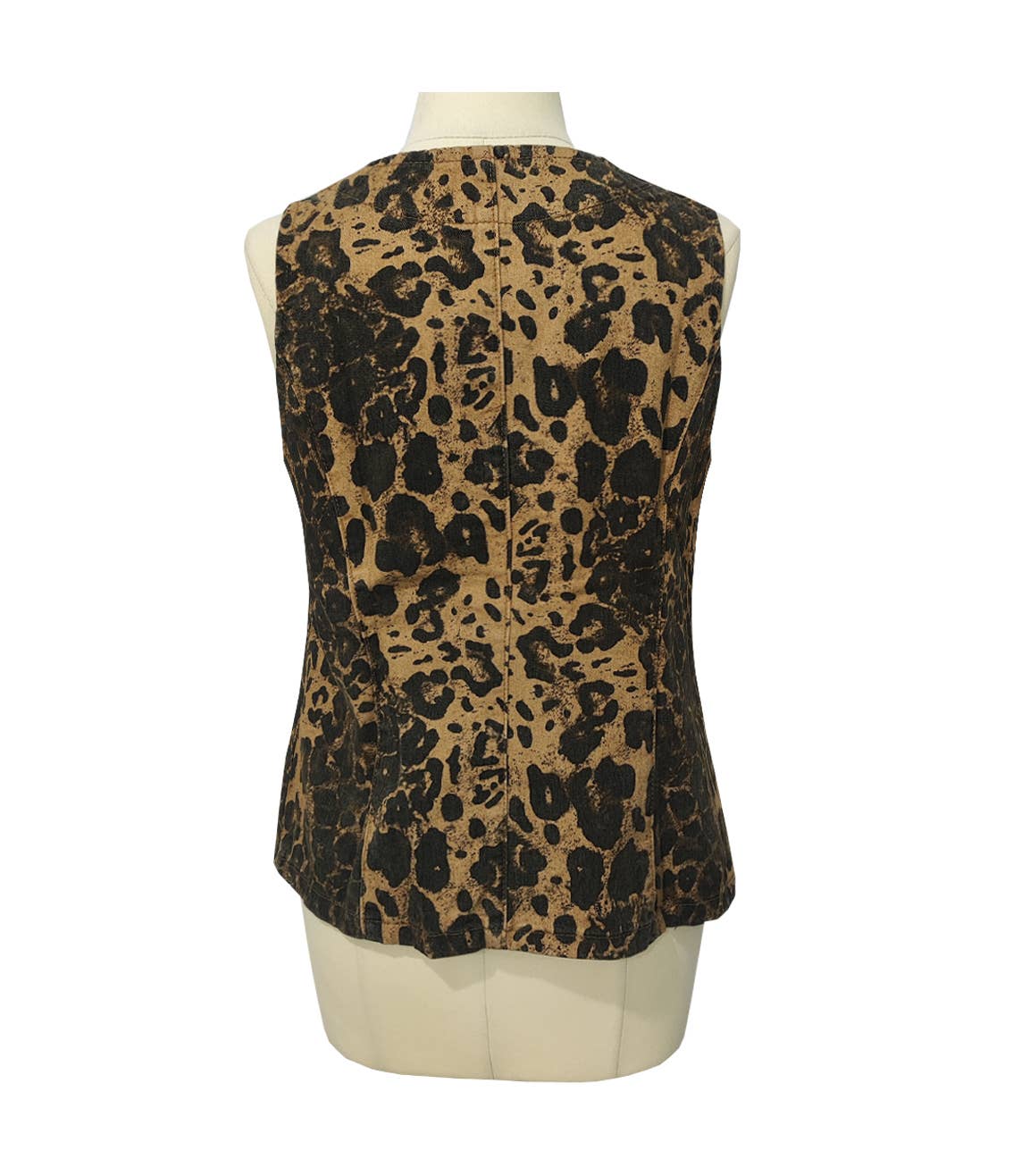 Basic Leopard Print Lace-Up Denim Vest: Leopard / L