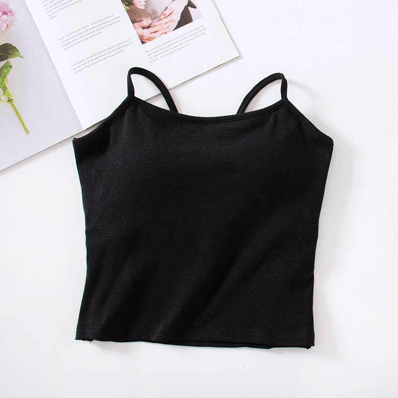 Cotton cutout built-in bra cropped tank top: Black