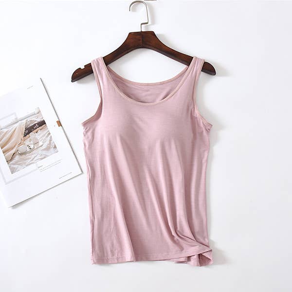 Regular basic soft flowy built-in bra tank top: Pink
