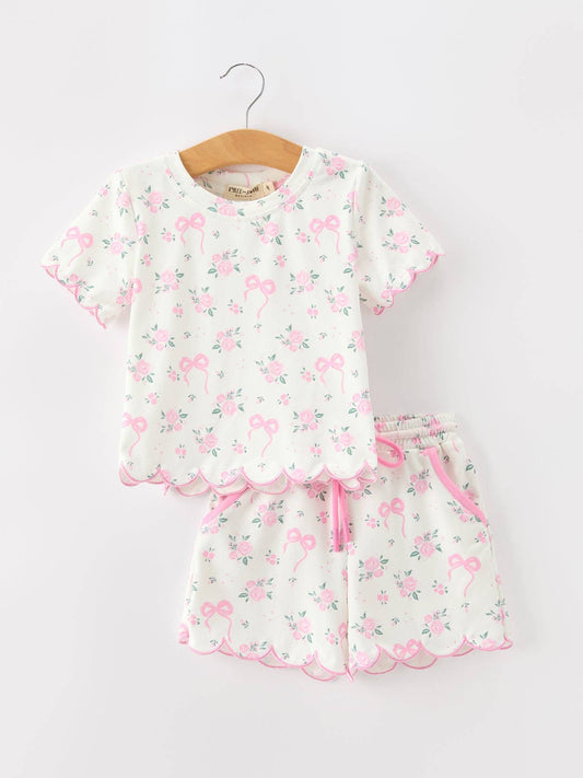 Rose Bow Girl Short Set Scallop