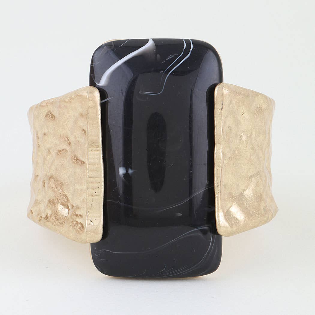 Hammered Cubic Stone Cuff Bracelet