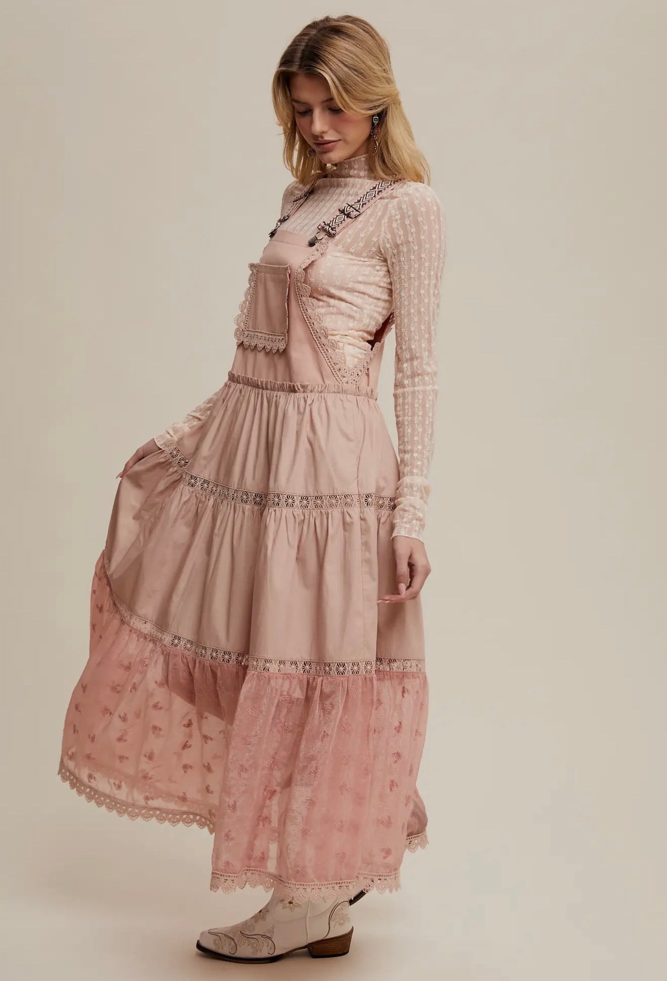 Cotton Tiered Maxi Pinafore Boho Dress