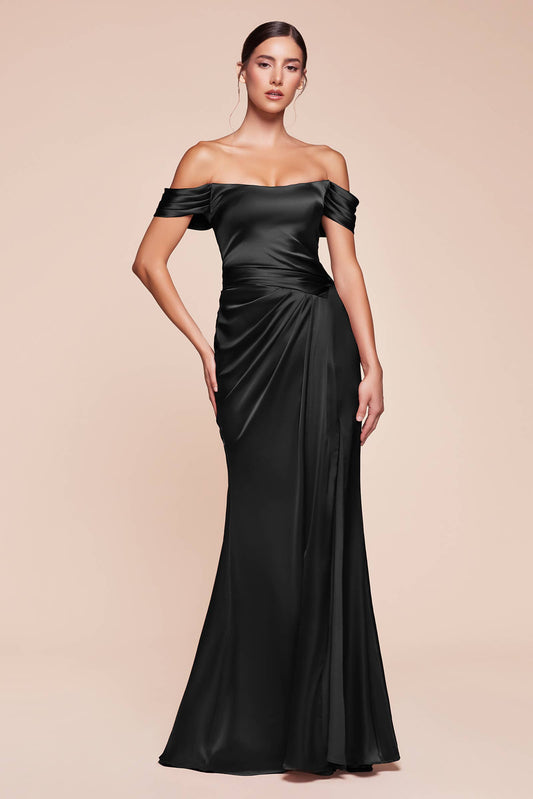 OFF THE SHOULDER LACE UP CORSET SATIN GOWN
: Black / 16
