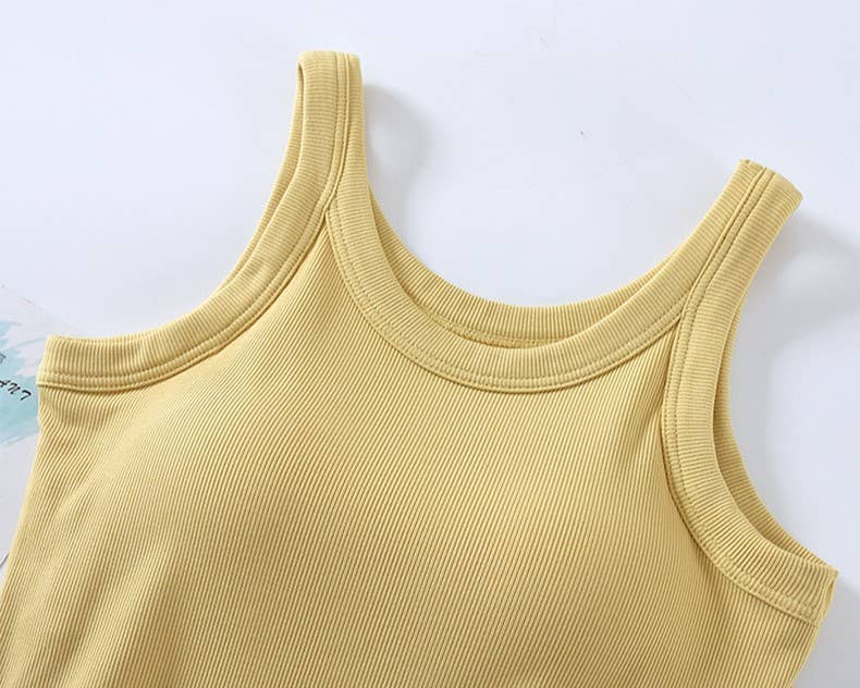 Athleisure built-in bra rib tank top: Yellow
