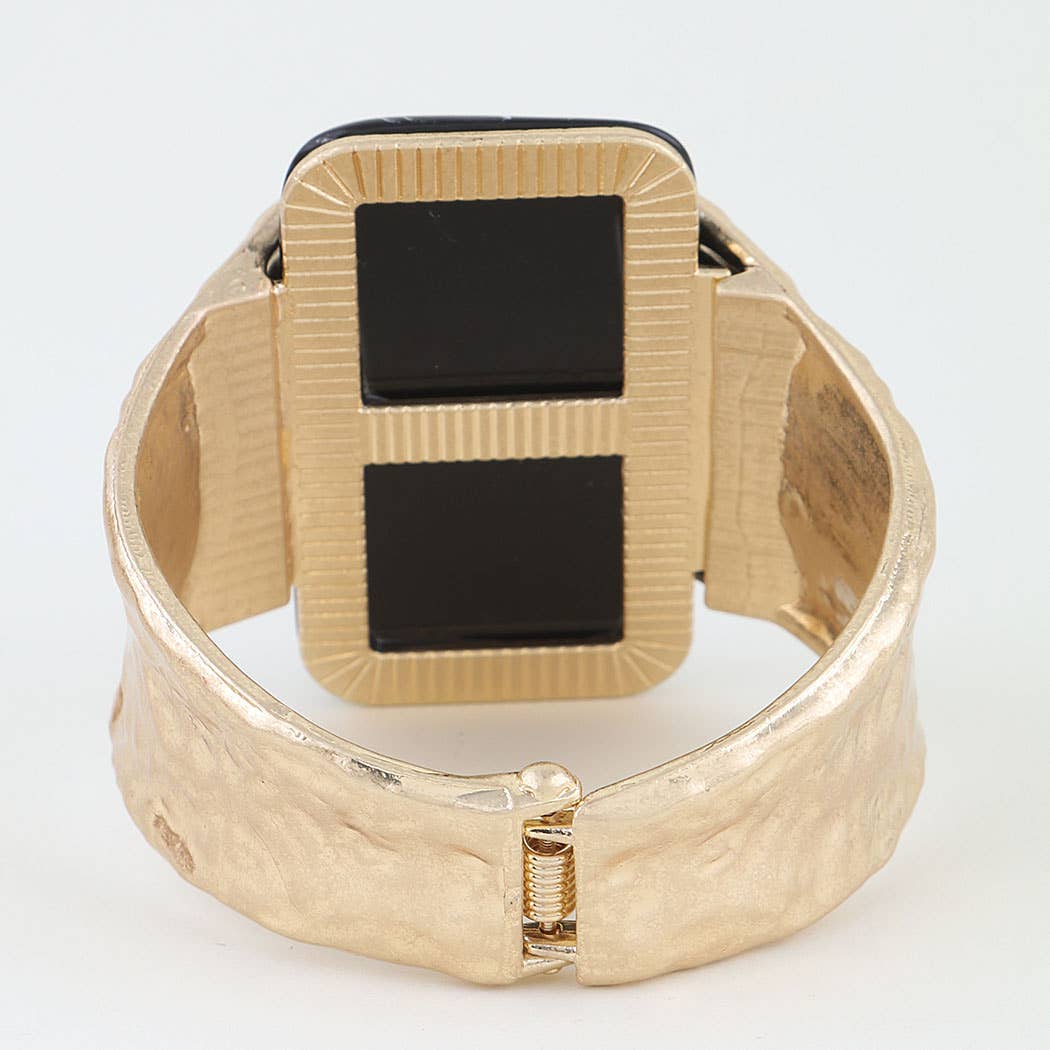 Hammered Cubic Stone Cuff Bracelet