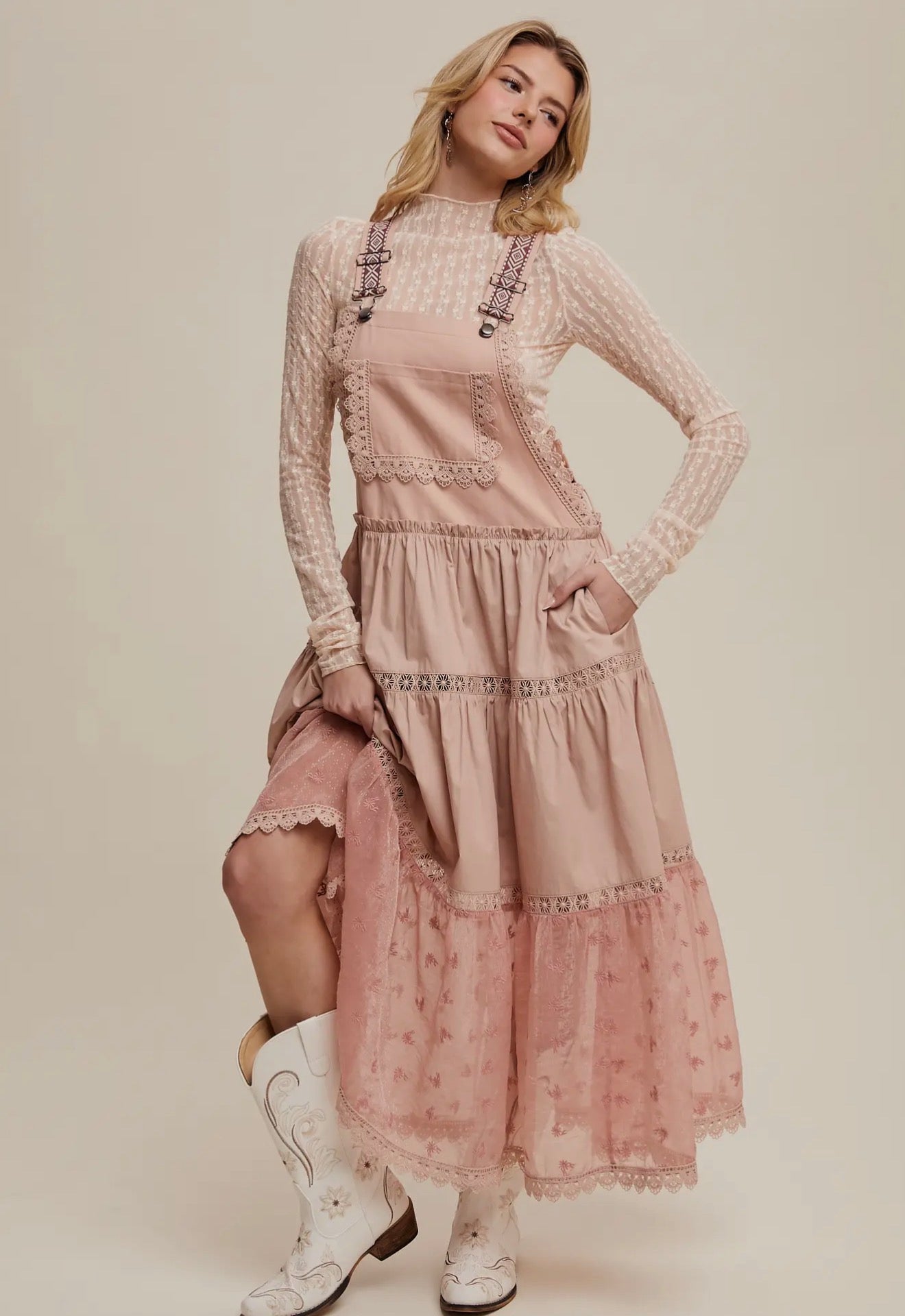 Cotton Tiered Maxi Pinafore Boho Dress