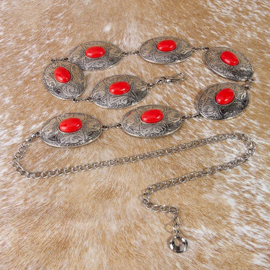Oval Stone Western Concho Chain Belt: SRD