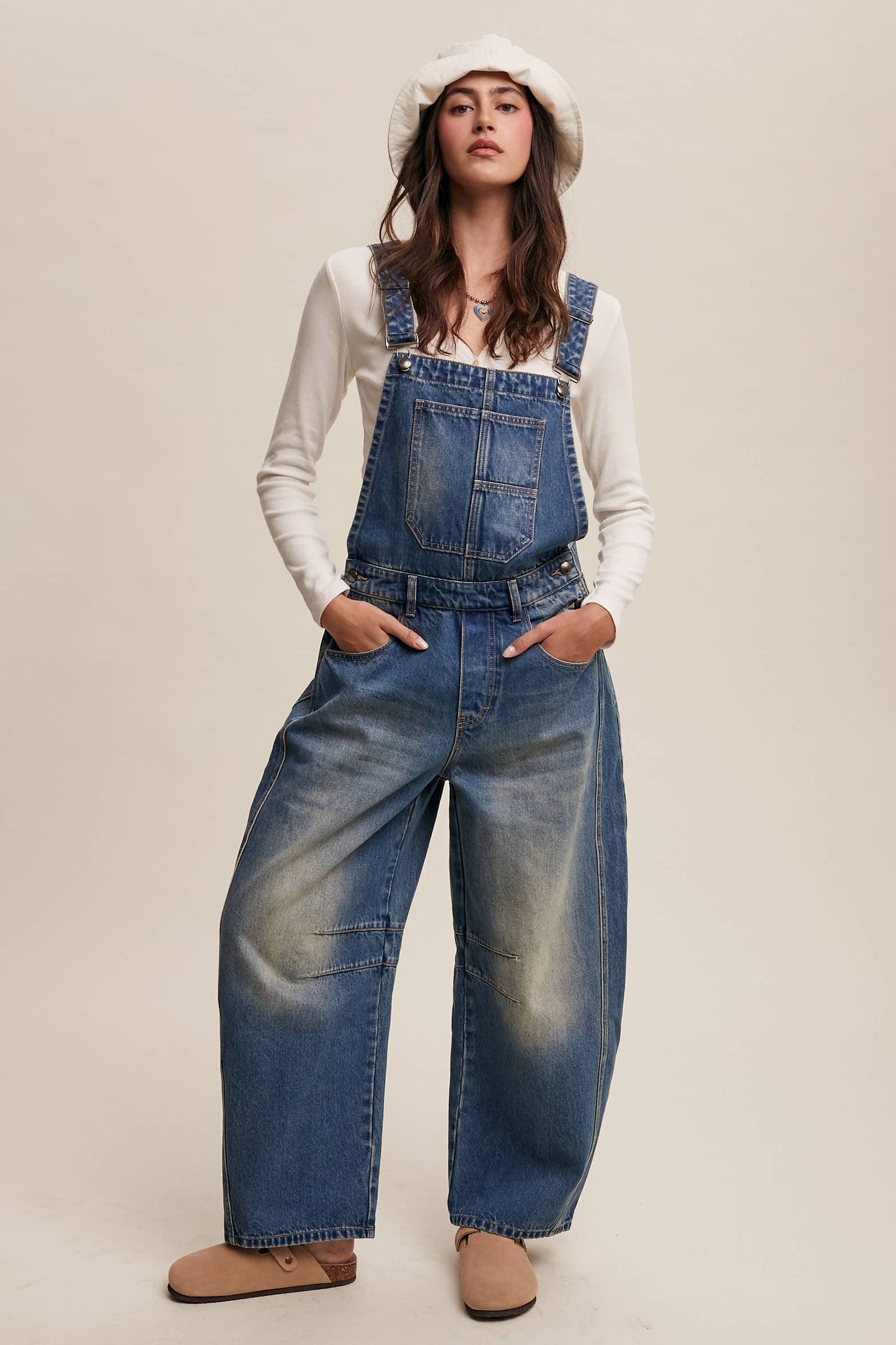 Barrel Jean Denim Overall: Blue Denim