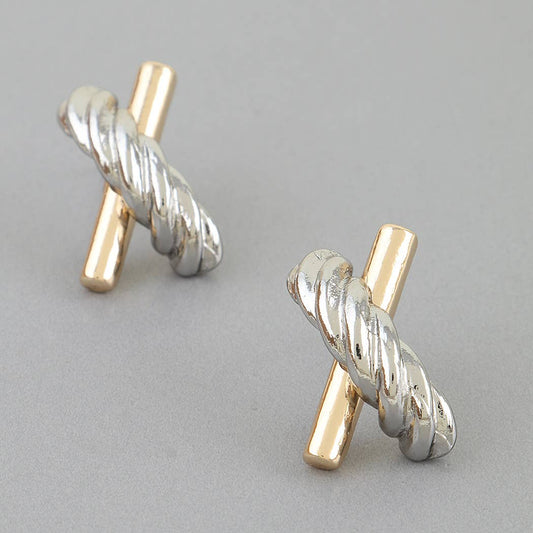 Two Toned Twisted X Earrings