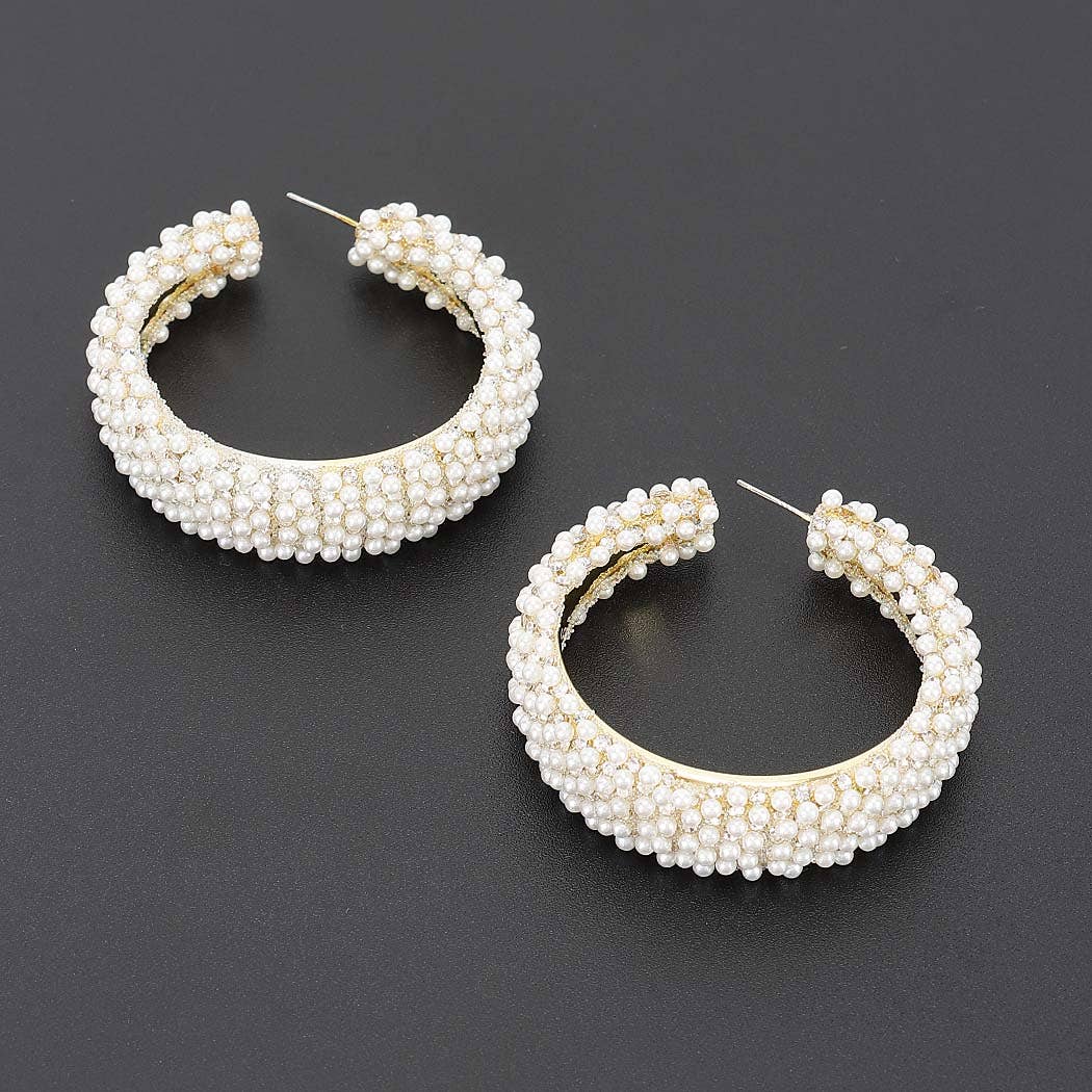 Pearl-encrusted Open Hoop Earrings