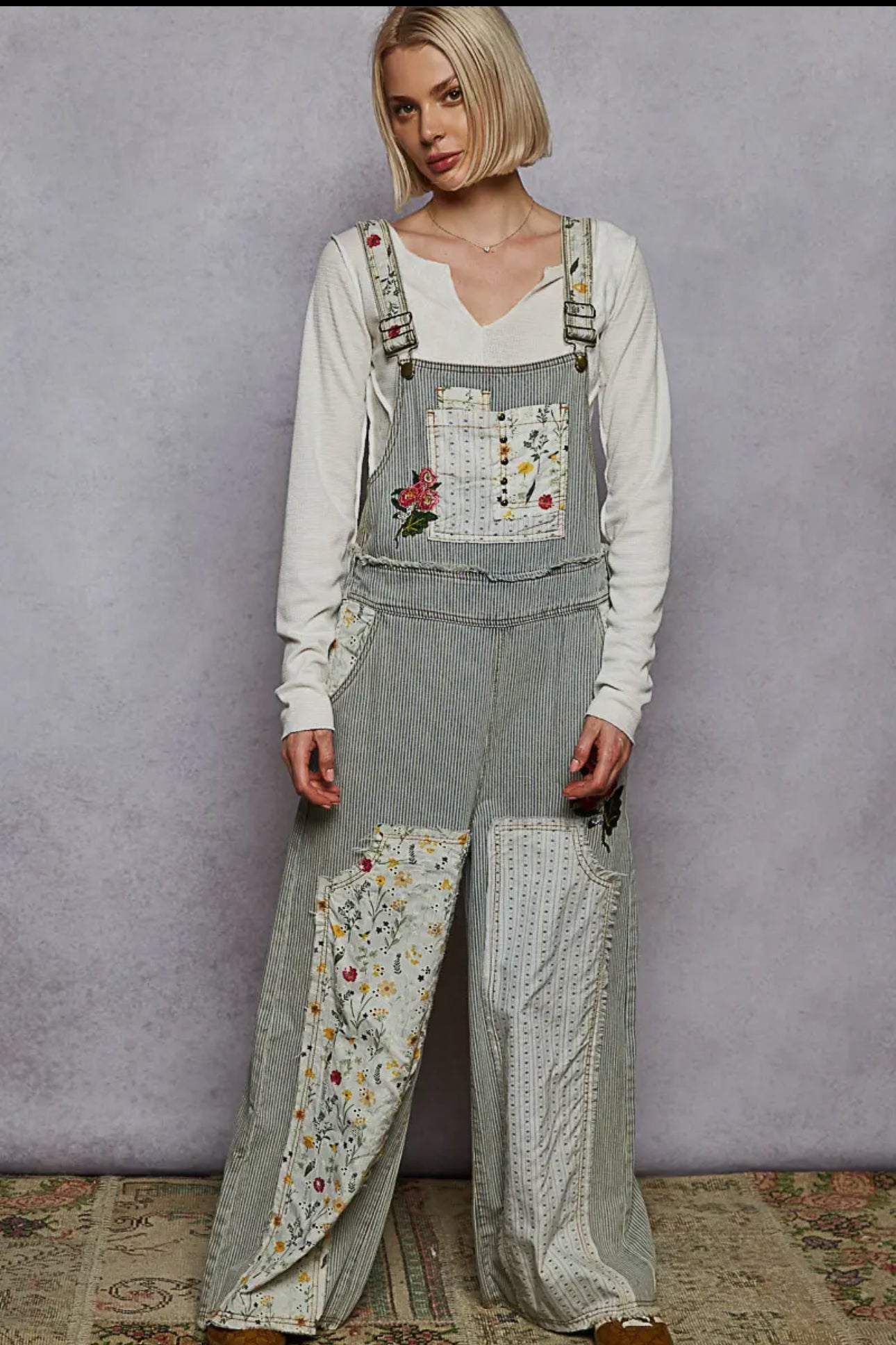 Floral Patchwork Embroidery Overall