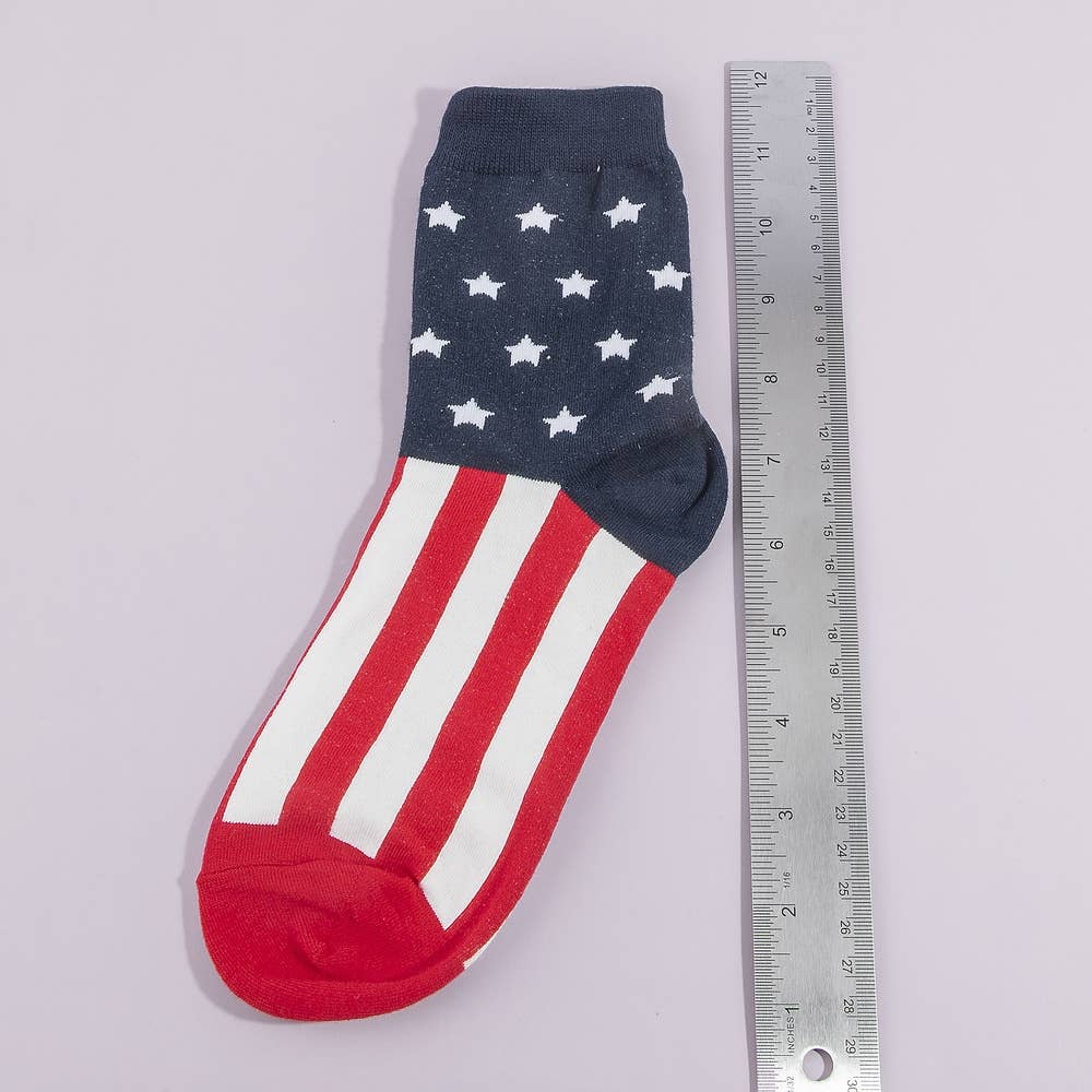 Patriotic Flag Stars And Stripes Crew Socks: MULTI