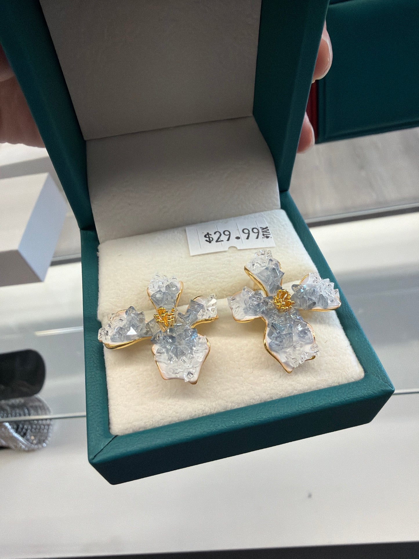 Floral earrings, flower stud earrings, crystal earrings