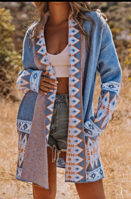 Ariah Aztec Print Open Front
Knitted Cardigan