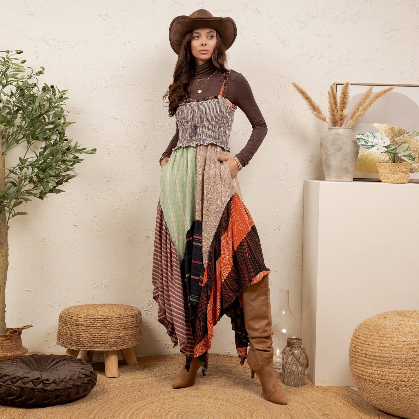 Handkerchief Hem Mid-length Dress With Patches