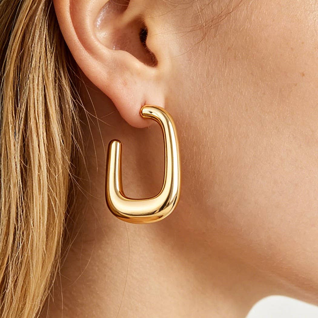 Polished Modern Cubic Hoop Earrings