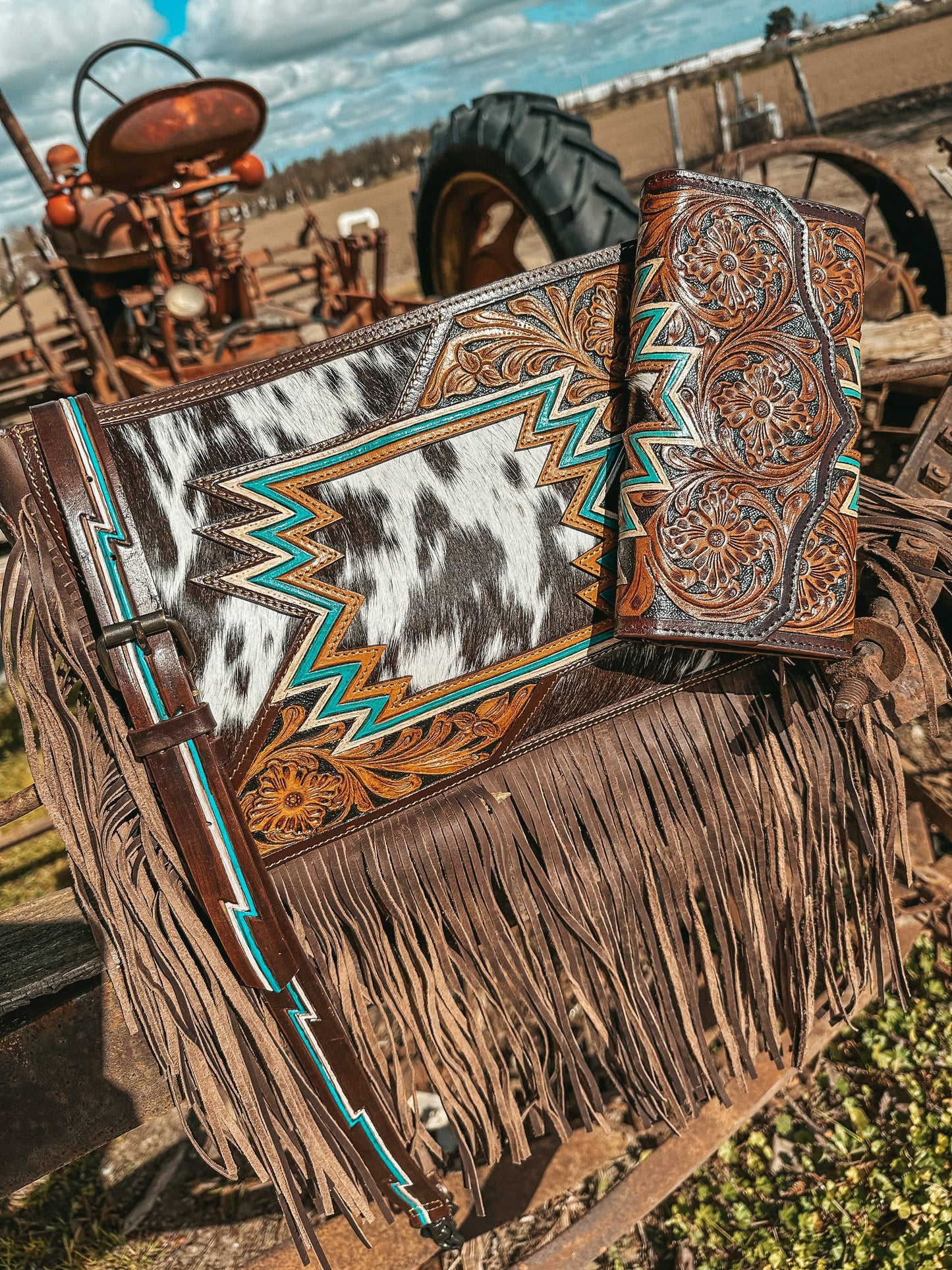 The Zigg Adjustable Cowhide Tooled Purse