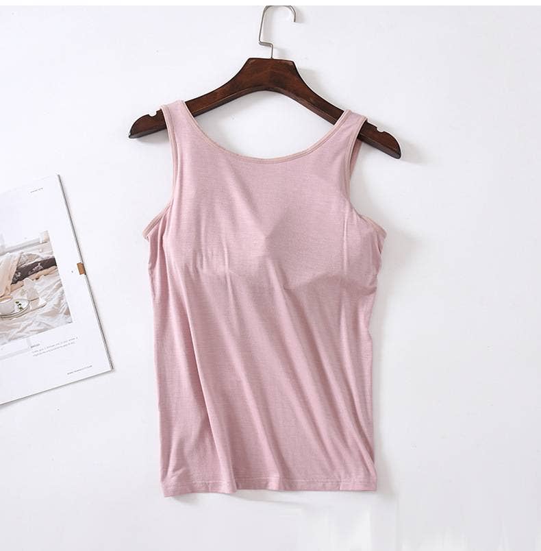 Regular basic soft flowy built-in bra tank top: Pink