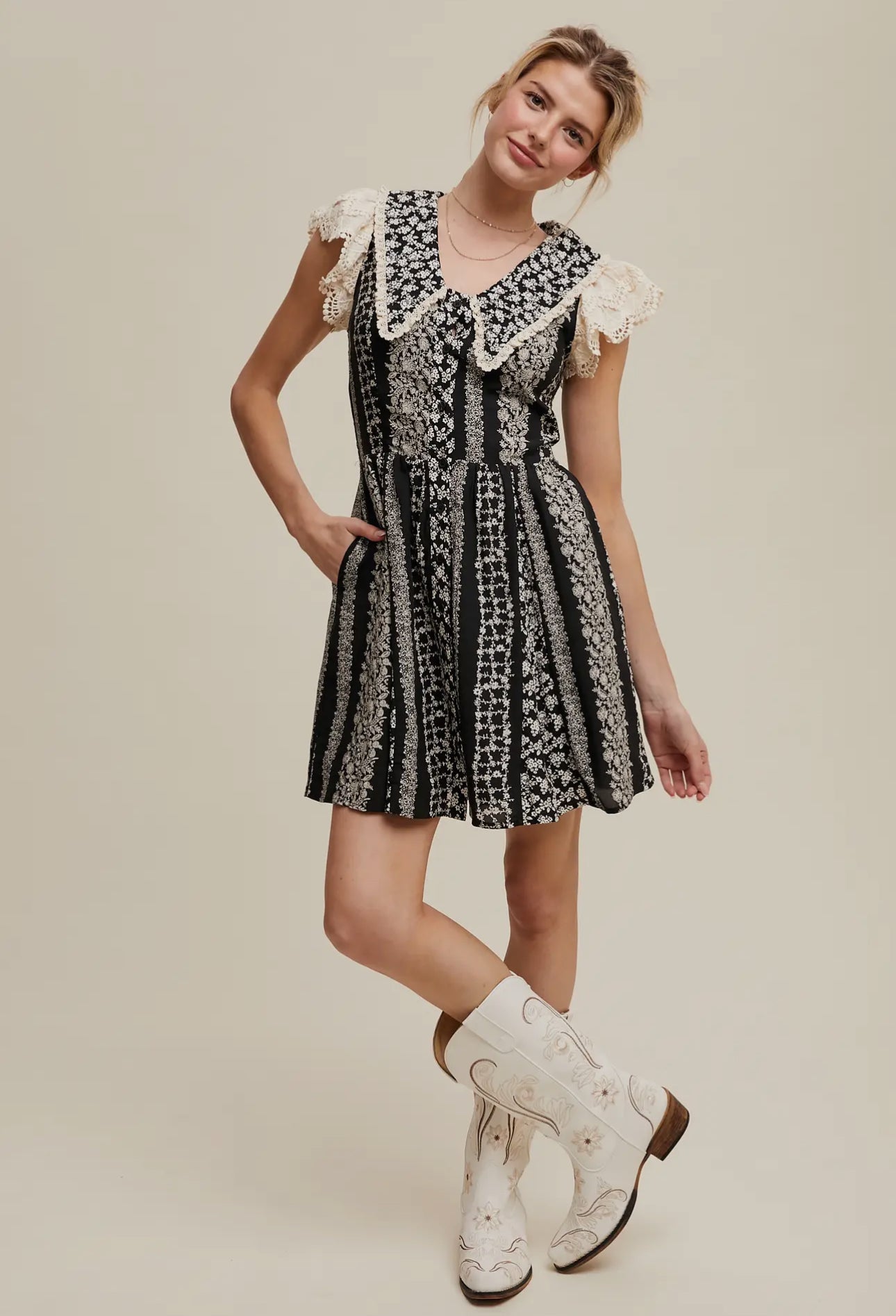 Vintage Lace Floral Mini Dress