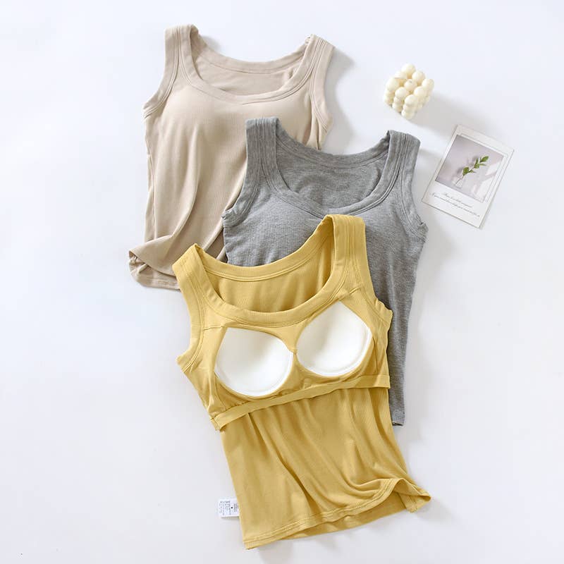 Semi sweetheart built-in bra rib knit basic tank top: Black