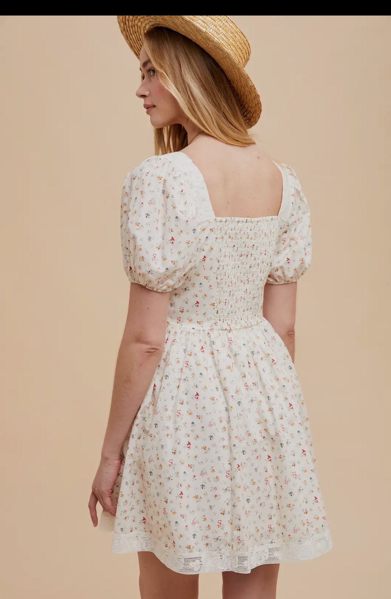 Cotton Floral Bow Mini Dress