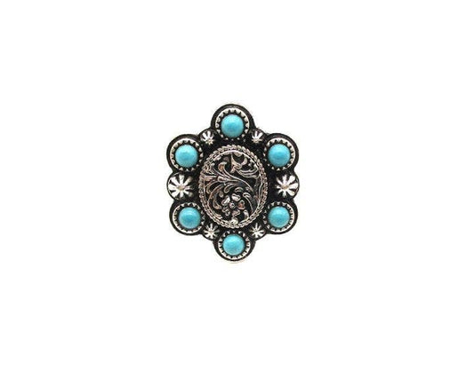 Western Small Engraved Oval Turquoise Cuff Ring
