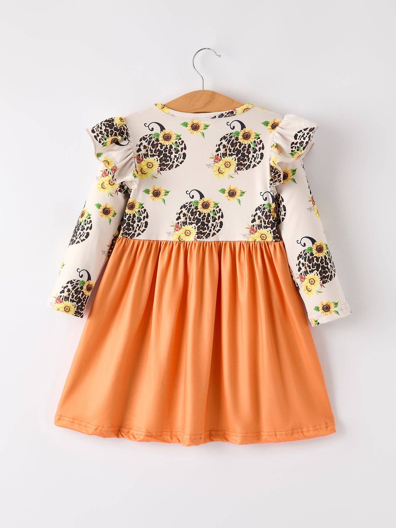 Thanksgiving Pumpkin Leopard Floral Print Girls Dress