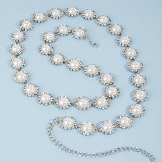 Pearl And Rhinestone Disc Chain Belt