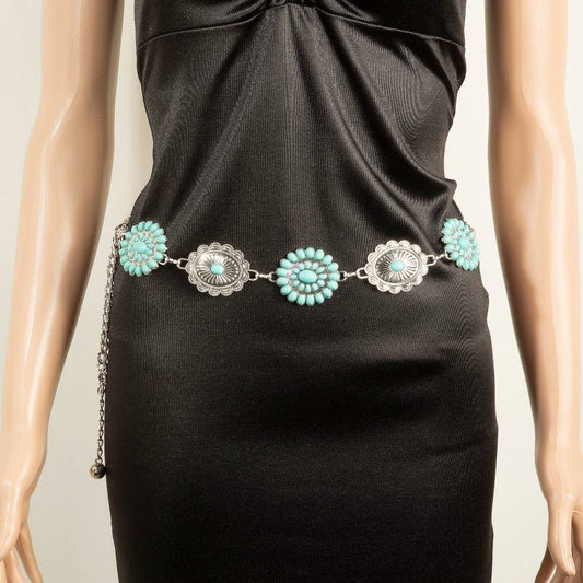 Abstract Oval Western Turquoise Concho Chain Belt