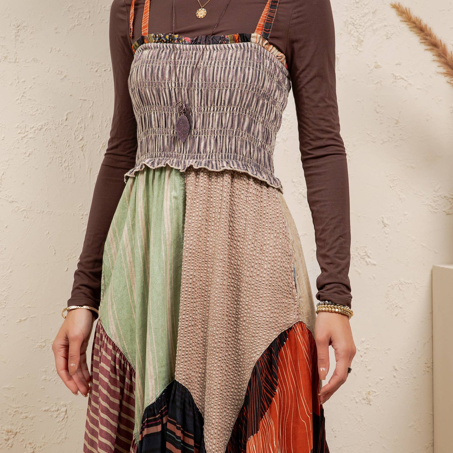 Handkerchief Hem Mid-length Dress With Patches