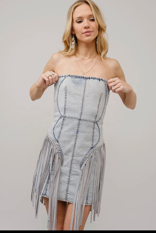 Western Fringe Buckle Back
Denim Dress